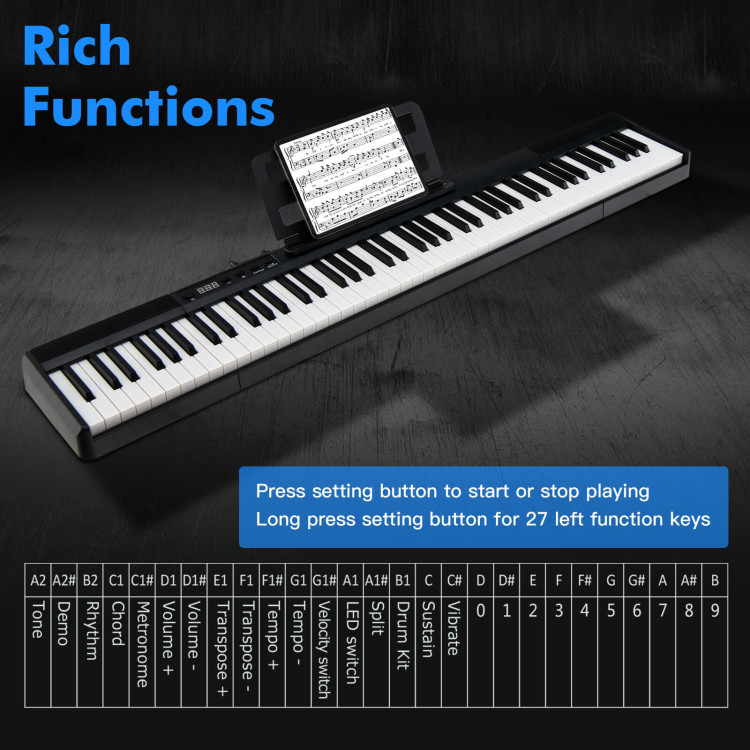 88-Key Portable Electric Lighted Keyboard Piano-BlackCostway Gallery View 8 of 9