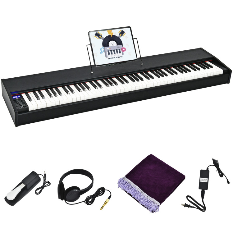 88-Key Full Size Digital Piano Weighted Keyboard with Sustain Pedal-BlackCostway Gallery View 1 of 13