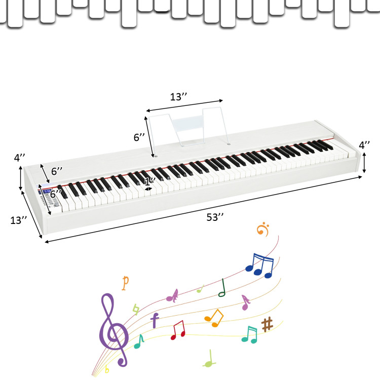 88-Key Full Size Digital Piano Weighted Keyboard with Sustain Pedal-WhiteCostway Gallery View 5 of 12