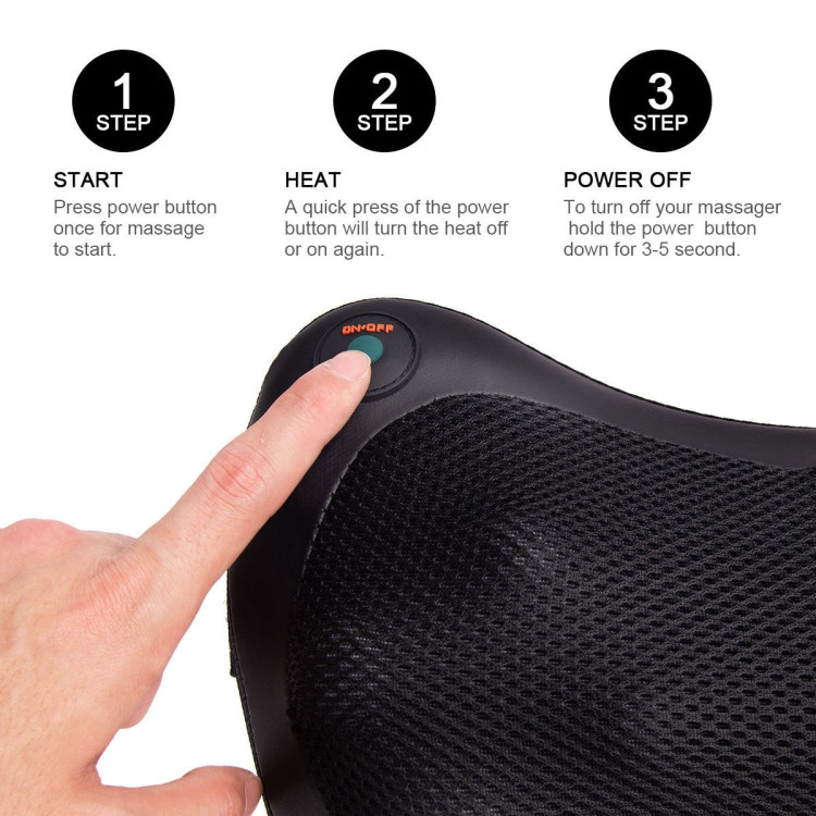 Shiatsu Pillow Massager with Heat Deep Kneading for Shoulder, Neck and Back Costway Gallery View 3 of 11