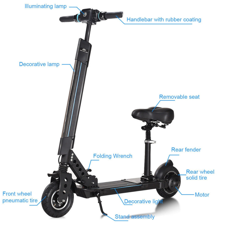 Foldable Electric Scooter with Removable Seat LEDCostway Gallery View 7 of 10