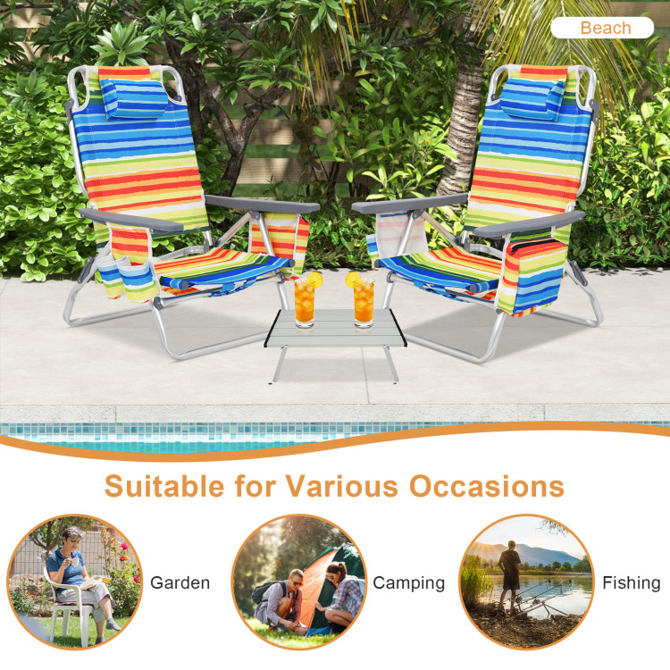 2 Packs 5-Position Outdoor Folding Backpack Beach Table Chair