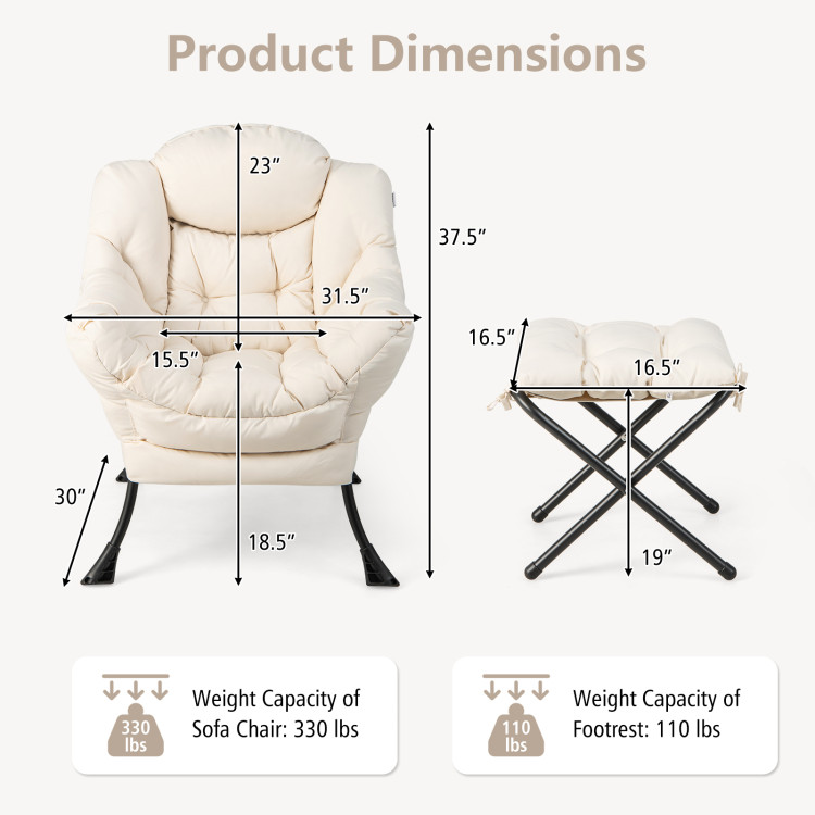 CMFTGDS Lazy Chair with Ottoman, Foldable Modern Lounge Accent Chair with  Armrests and a Side Pocket, Leisure Upholstered Sofa Reading Chair with