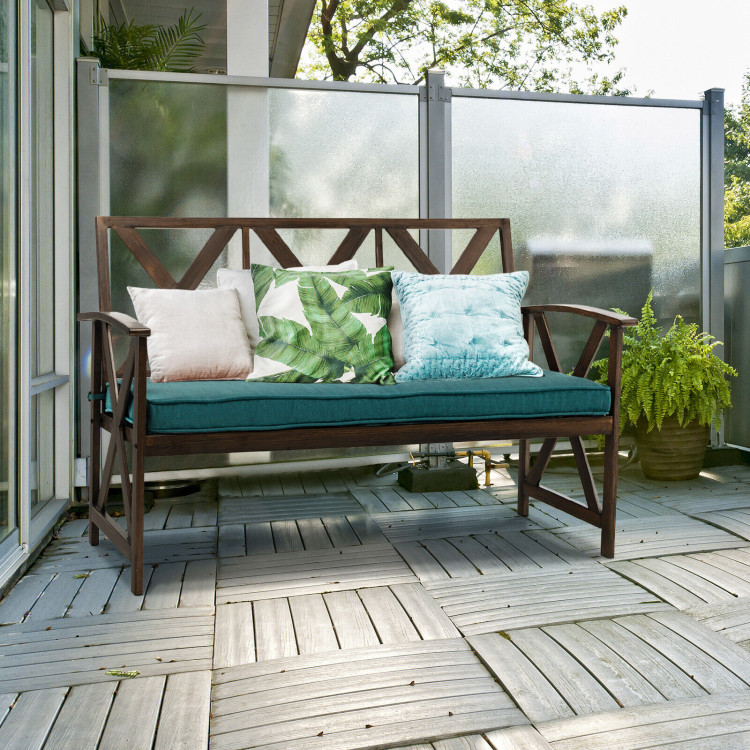 Outdoor Garden Bench with Detachable Sponge-Padded Cushion-BrownCostway Gallery View 7 of 10