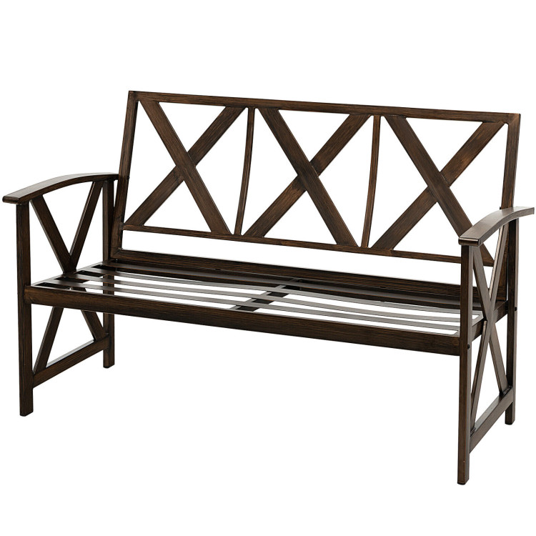 Outdoor Garden Bench with Detachable Sponge-Padded Cushion-BrownCostway Gallery View 8 of 10
