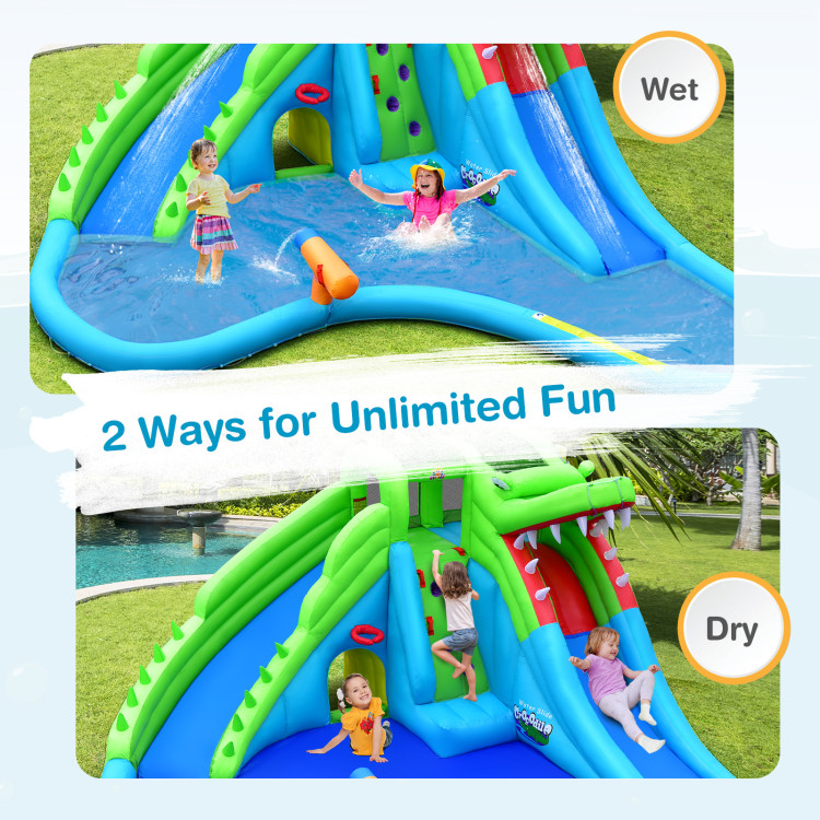 Inflatable Crocodile Style Water Slide Upgraded Kids Bounce Castle with 780W BlowerCostway Gallery View 10 of 12