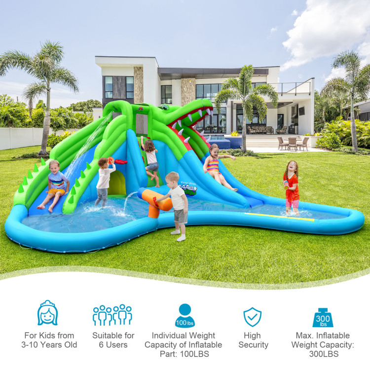 Inflatable Crocodile Style Water Slide Upgraded Kids Bounce Castle with 780W BlowerCostway Gallery View 2 of 12
