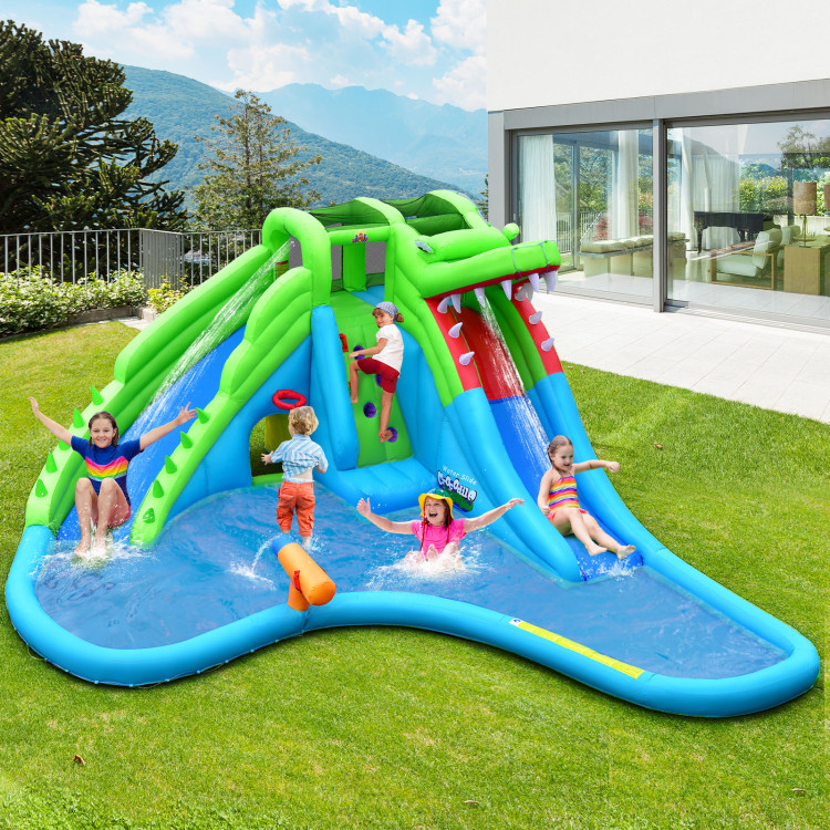 Inflatable Crocodile Style Water Slide Upgraded Kids Bounce Castle with 780W BlowerCostway Gallery View 6 of 12