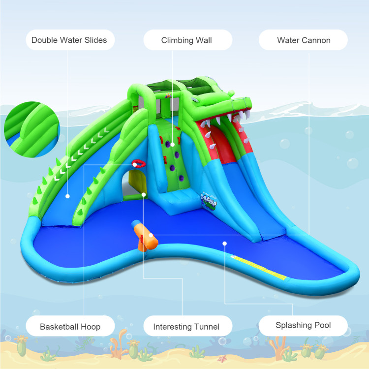 Inflatable Crocodile Style Water Slide Upgraded Kids Bounce Castle with 680W Blower - Gallery View 6 of 10