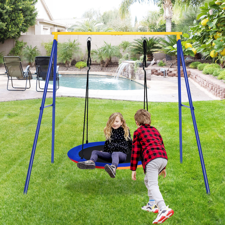 40 Inch Flying Saucer Tree Swing with 2 Hanging Straps for Kids-BlueCostway Gallery View 2 of 10