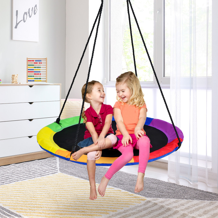 40 Inch Flying Saucer Tree Swing with 2 Hanging Straps for Kids-BlueCostway Gallery View 7 of 10