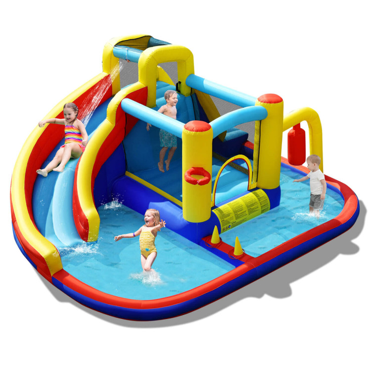 7-in-1 Inflatable Water Slide Bounce Castle with Splash Pool and Climbing Wall without BlowerCostway Gallery View 1 of 11
