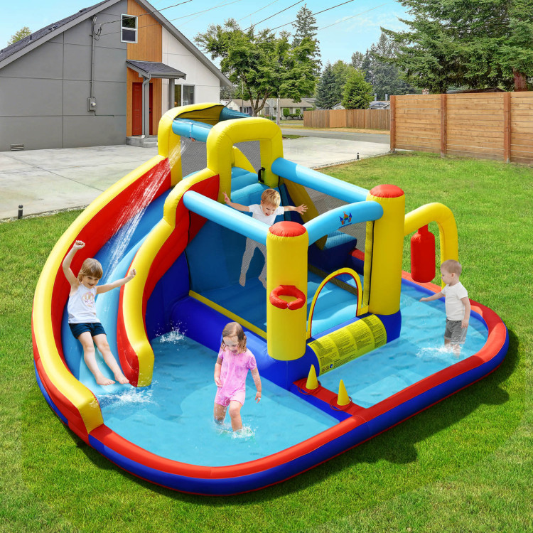 7-in-1 Inflatable Water Slide Bounce Castle with Splash Pool and Climbing Wall without BlowerCostway Gallery View 2 of 11