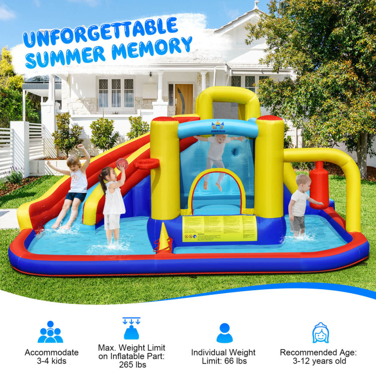 7-in-1 Inflatable Water Slide Bounce Castle with Splash Pool and Climbing Wall without BlowerCostway Gallery View 3 of 11