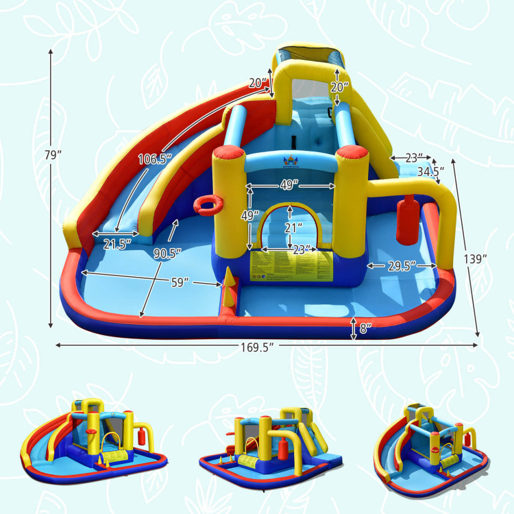7-in-1 Inflatable Water Slide Bounce Castle with Splash Pool and Climbing Wall without BlowerCostway Gallery View 4 of 11