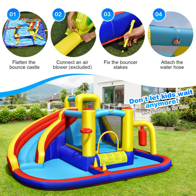 7-in-1 Inflatable Water Slide Bounce Castle with Splash Pool and Climbing Wall without BlowerCostway Gallery View 5 of 11