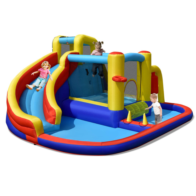 7-in-1 Inflatable Water Slide Bounce Castle with Splash Pool and Climbing Wall without BlowerCostway Gallery View 6 of 11