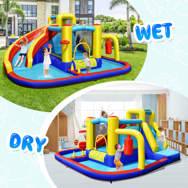 7-in-1 Inflatable Water Slide Bounce Castle with Splash Pool and Climbing Wall without BlowerCostway Gallery View 8 of 11