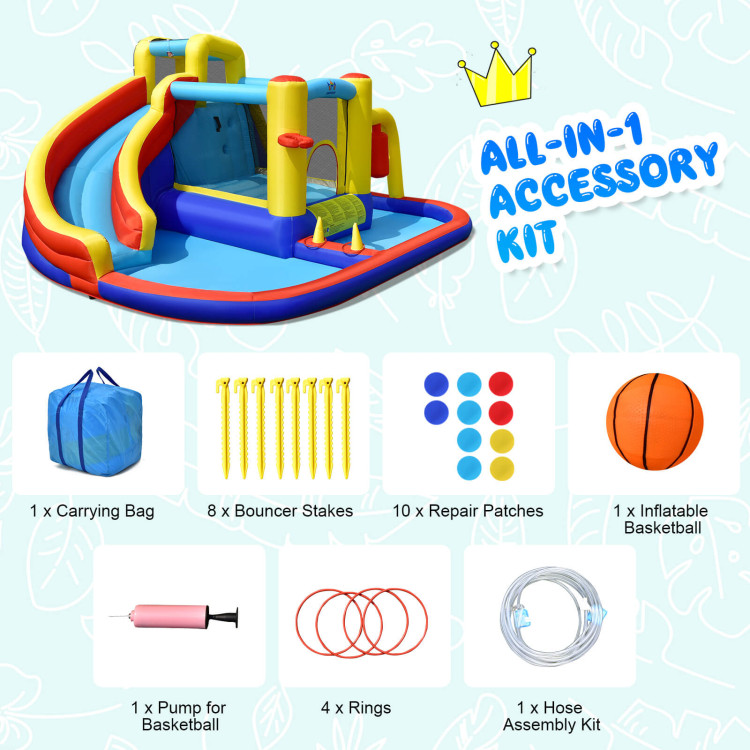7-in-1 Inflatable Water Slide Bounce Castle with Splash Pool and Climbing Wall without BlowerCostway Gallery View 9 of 11