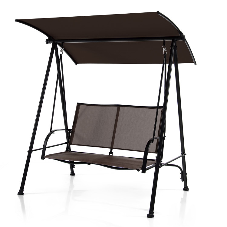 2-Seat Outdoor Canopy Swing with Comfortable Fabric Seat and Heavy-duty Metal Frame-BrownCostway Gallery View 1 of 10