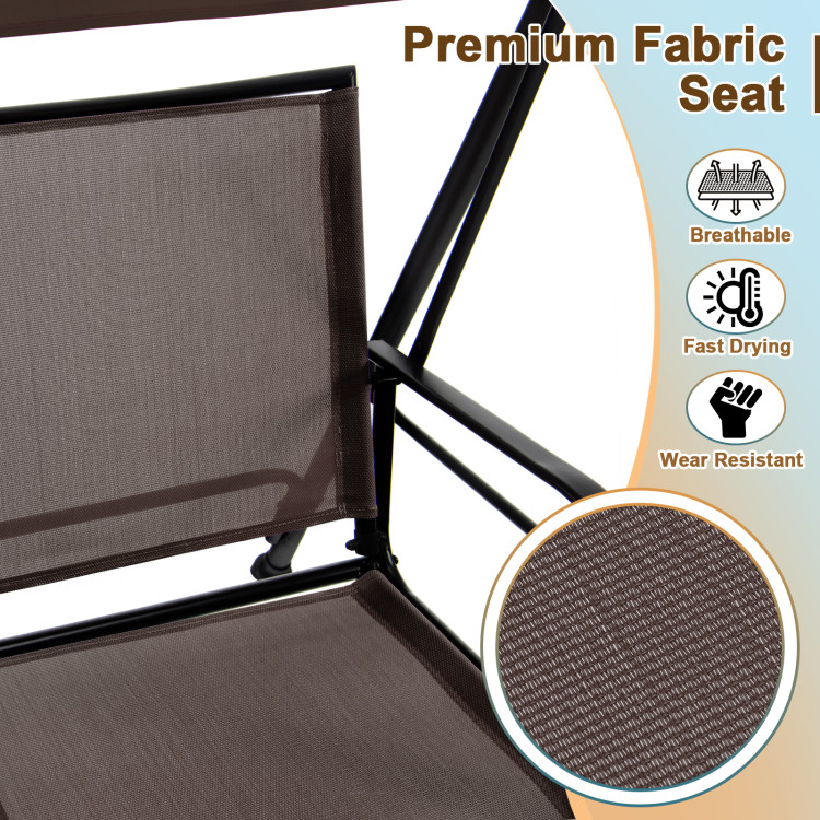 2-Seat Outdoor Canopy Swing with Comfortable Fabric Seat and Heavy-duty Metal Frame-BrownCostway Gallery View 10 of 10
