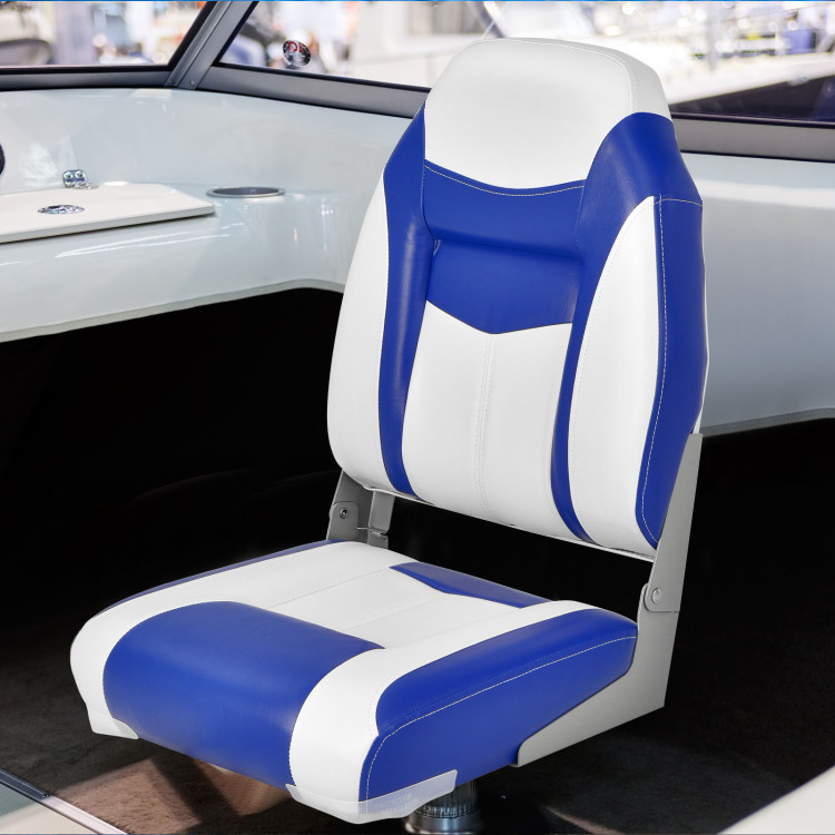 High Back Folding Boat Seats with Blue White Sponge Cushions and Flexible  Hinges