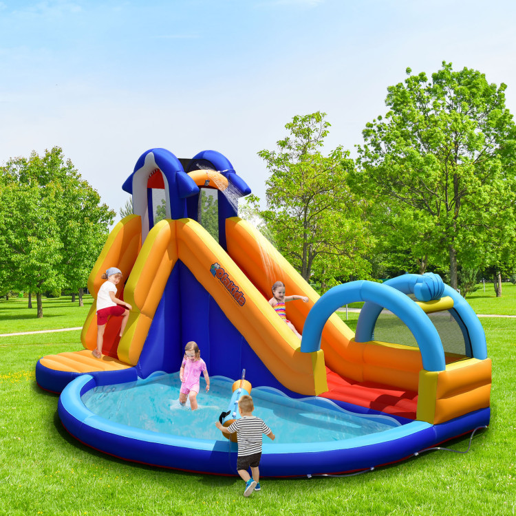 Inflatable Bouncy House with Slide and Splash Pool without BlowerCostway Gallery View 2 of 11