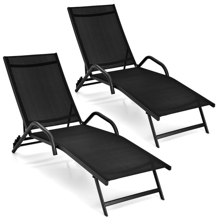 2 Pieces Outdoor Chaise Lounge with 5-Position Adjustable Backrest-BlackCostway Gallery View 1 of 9