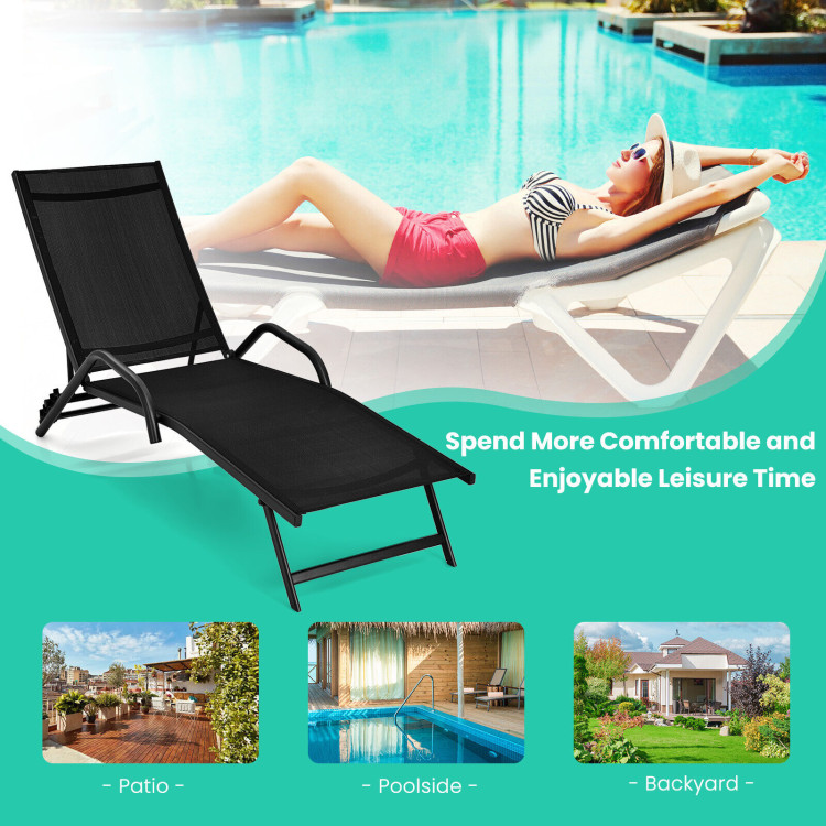 2 Pieces Outdoor Chaise Lounge with 5-Position Adjustable Backrest-BlackCostway Gallery View 5 of 9