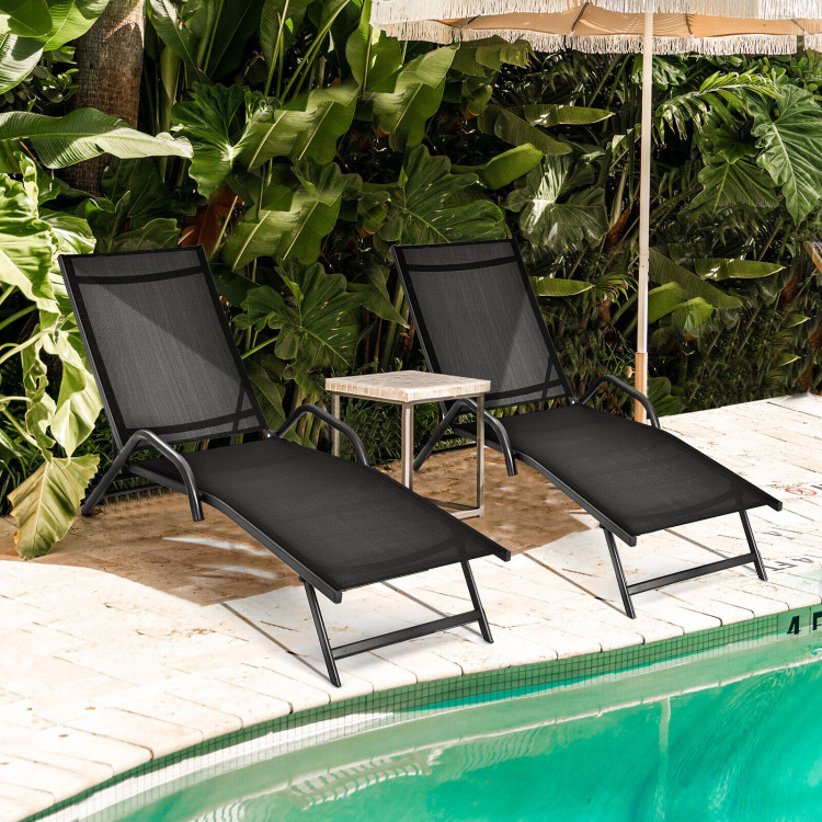 2 Pieces Outdoor Chaise Lounge with 5-Position Adjustable Backrest-BlackCostway Gallery View 2 of 9