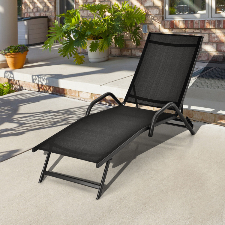2 Pieces Outdoor Chaise Lounge with 5-Position Adjustable Backrest-BlackCostway Gallery View 7 of 9