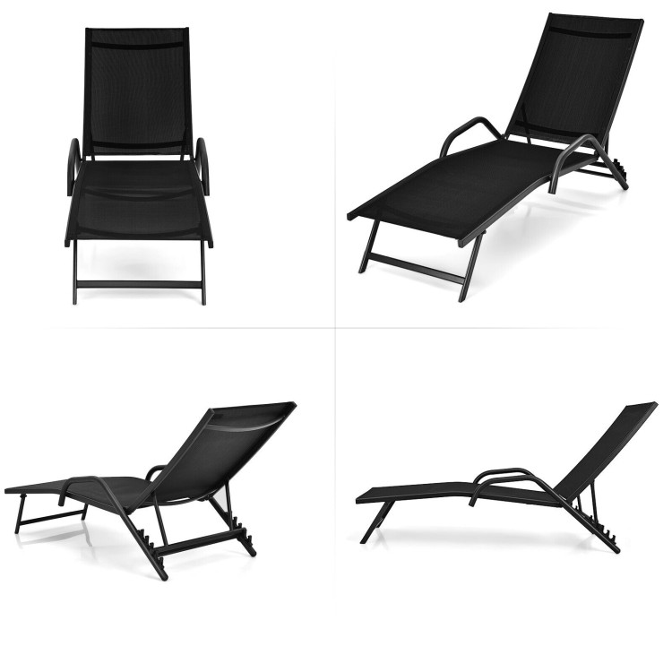 2 Pieces Outdoor Chaise Lounge with 5-Position Adjustable Backrest-BlackCostway Gallery View 8 of 9