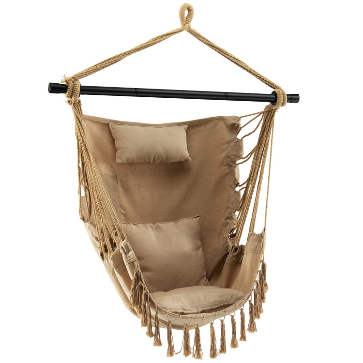 Hanging Rope Swing Chair with Soft Pillow and Cushions-BeigeCostway Gallery View 1 of 10