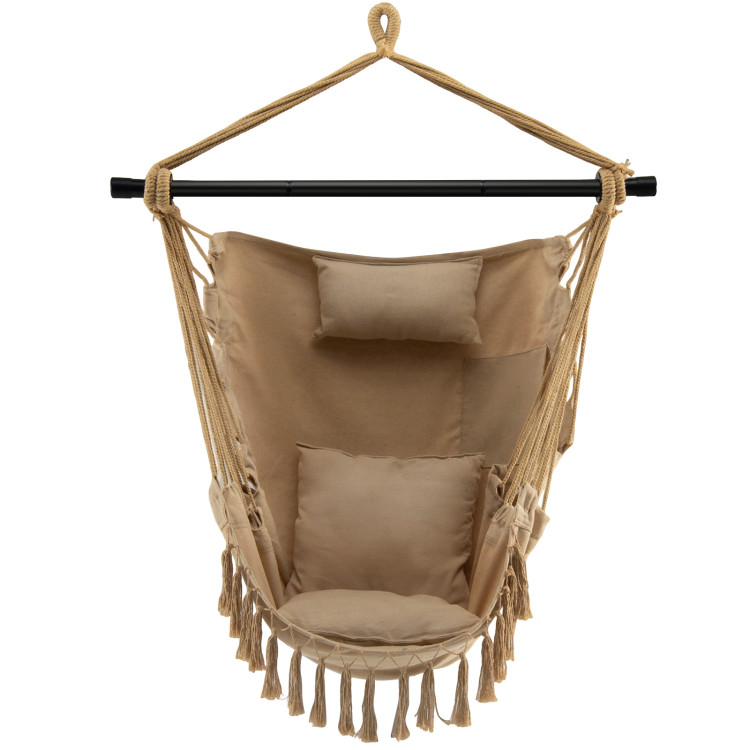 Hanging Rope Swing Chair with Soft Pillow and Cushions-BeigeCostway Gallery View 6 of 10