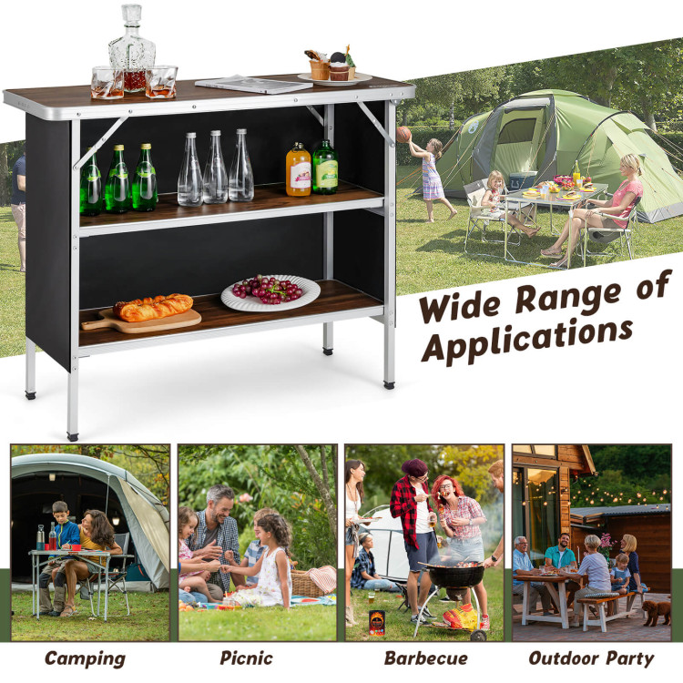 Folding Camping Table with 2-Tier Open Shelves for Outdoor BBQ-CoffeeCostway Gallery View 9 of 10
