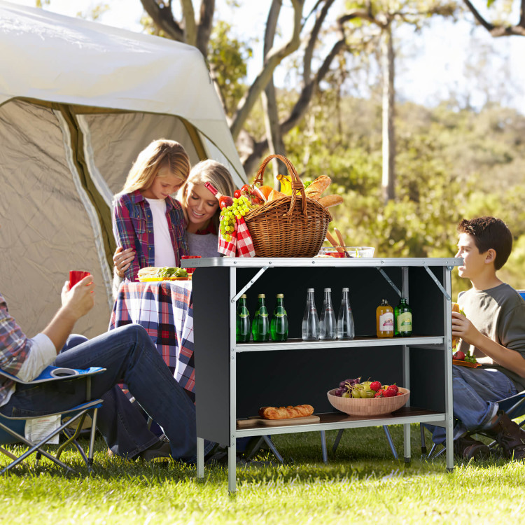 Folding Camping Table with 2-Tier Open Shelves for Outdoor BBQ-CoffeeCostway Gallery View 2 of 10