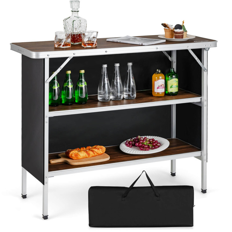 Folding Camping Table with 2-Tier Open Shelves for Outdoor BBQ-CoffeeCostway Gallery View 7 of 10