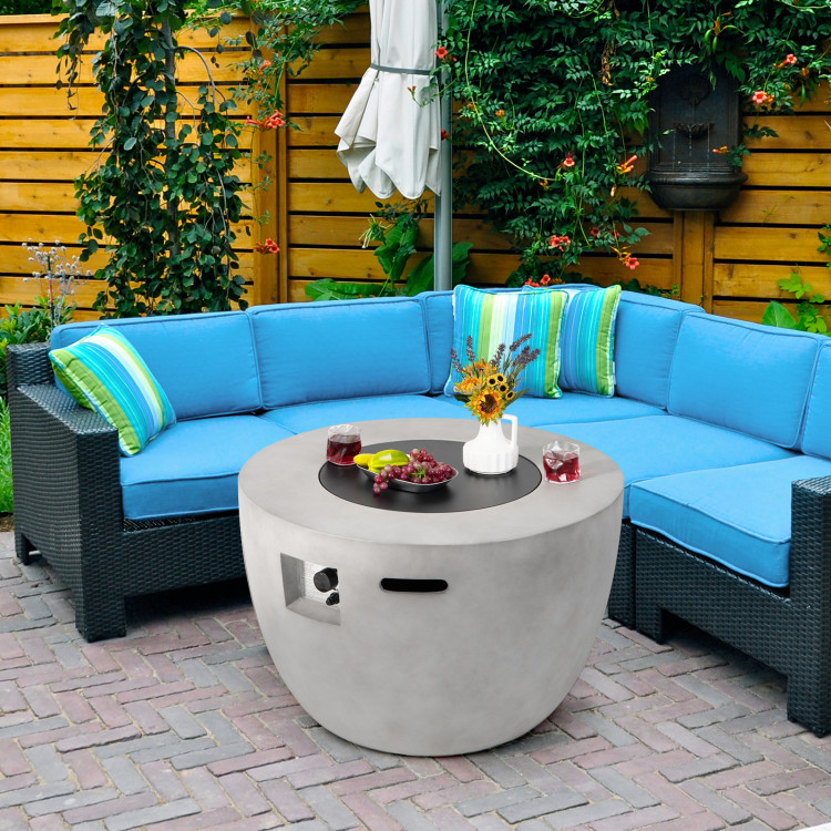 36 Inch Round Concrete Propane Fire Pit Table with Lava Rocks PVC Cover 50000 BTUCostway Gallery View 2 of 10