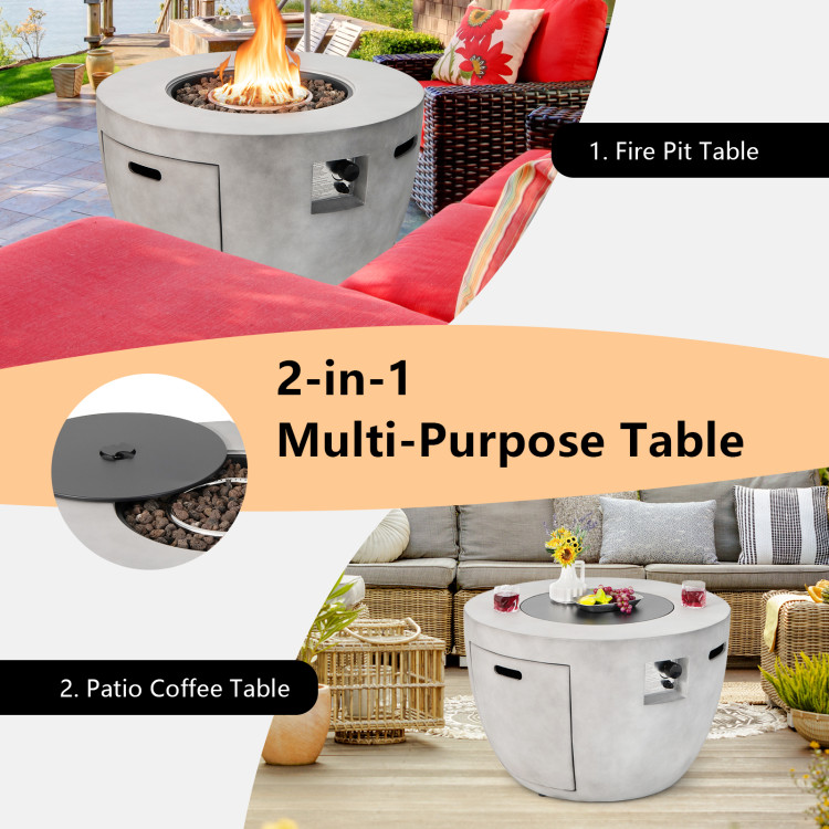 36 Inch Round Concrete Propane Fire Pit Table with Lava Rocks PVC Cover 50000 BTUCostway Gallery View 5 of 10