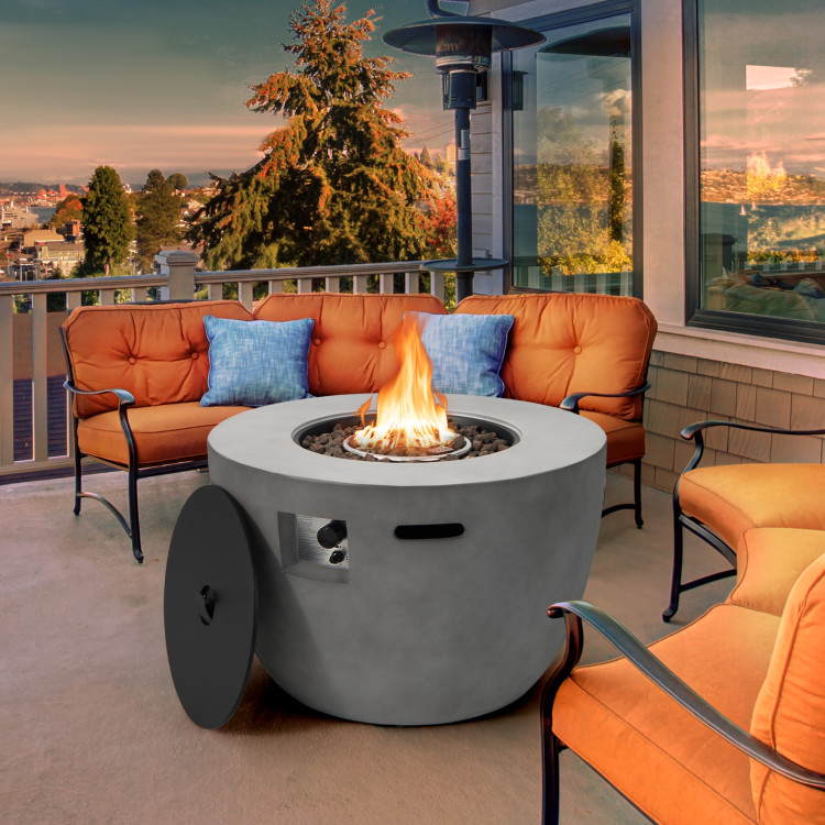 36 Inch Round Concrete Propane Fire Pit Table with Lava Rocks PVC Cover 50000 BTUCostway Gallery View 6 of 10