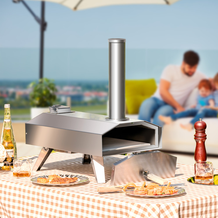 Outdoor Pizza Oven aidpiza 12 Wood Pellet Pizza Ovens With Rotatable Round  Pizza Stone Portable Wood Fired with Built-in Thermometer Pizza Stove for