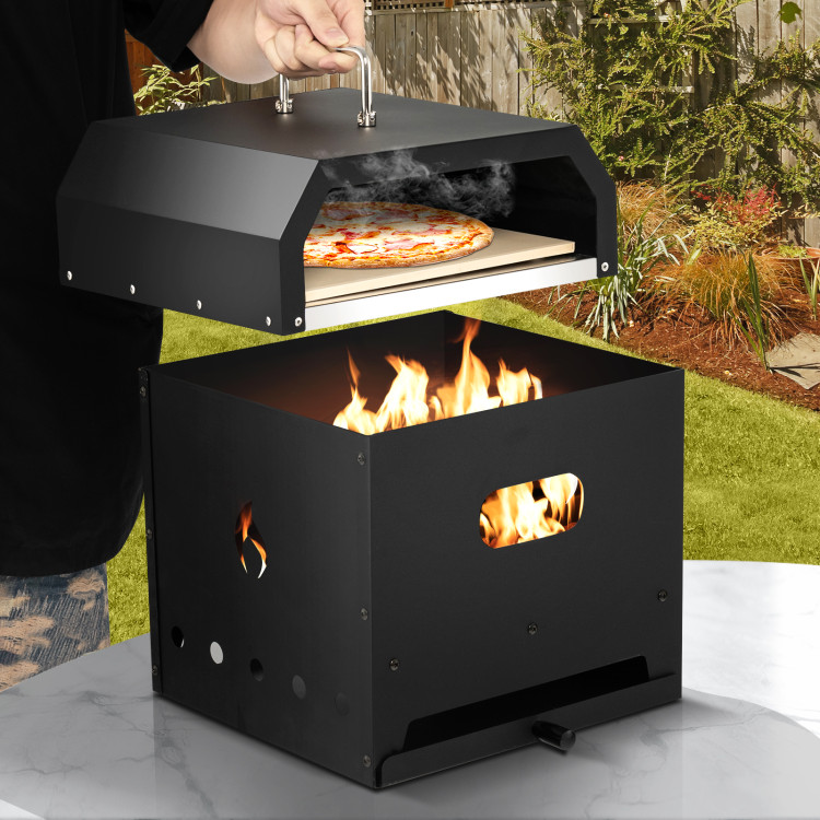 Costway 2-Layer Pizza Oven Wood Fired Pizza Grill Outside Pizza Maker with Waterproof Cover