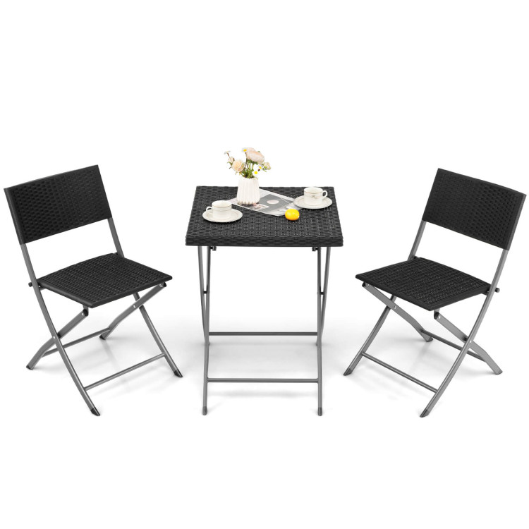 3 Pieces Patio Bistro Set with Folding Wicker Chairs and Table-BlackCostway Gallery View 1 of 10