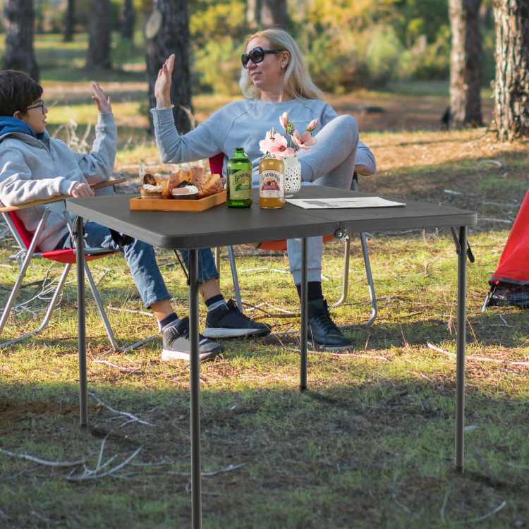 Folding Camping Table with All-Weather HDPE Tabletop and Rustproof Steel Frame-GrayCostway Gallery View 6 of 10