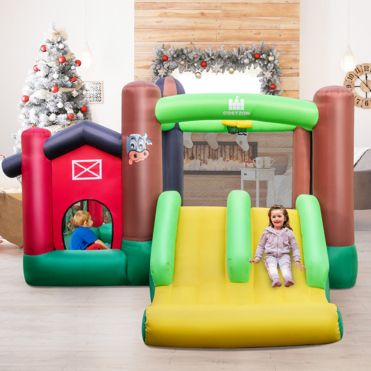 Farm Themed 6-in-1 Inflatable Castle with Trampoline and 735W BlowerCostway Gallery View 2 of 11