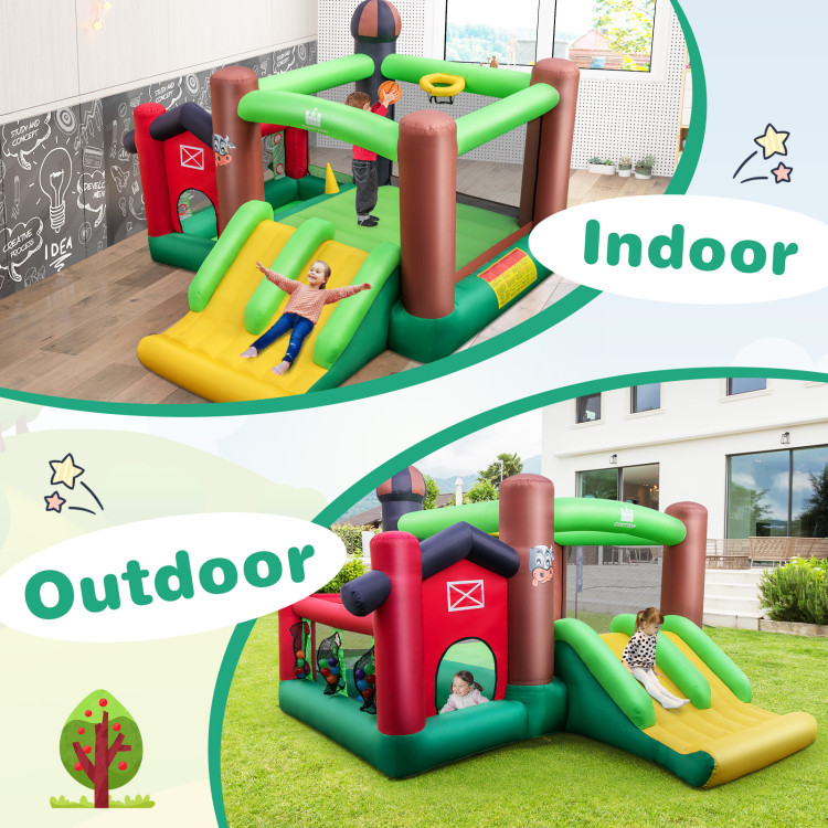 Farm Themed 6-in-1 Inflatable Castle with Trampoline and 735W BlowerCostway Gallery View 3 of 11