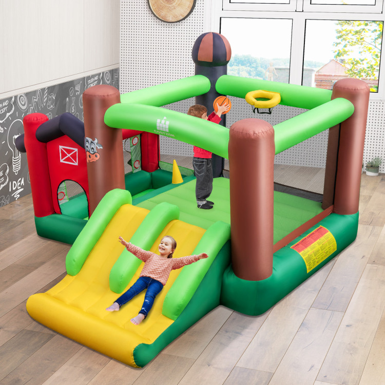 Farm Themed 6-in-1 Inflatable Castle with Trampoline and 735W BlowerCostway Gallery View 6 of 11