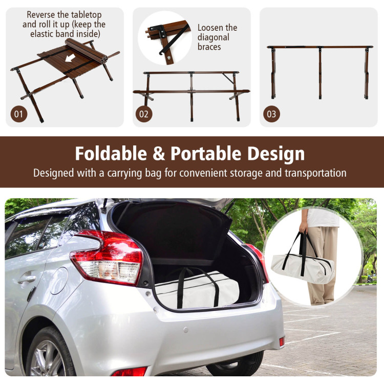 Portable Picnic Table with Carry Bag for Camping and BBQ-BrownCostway Gallery View 11 of 11