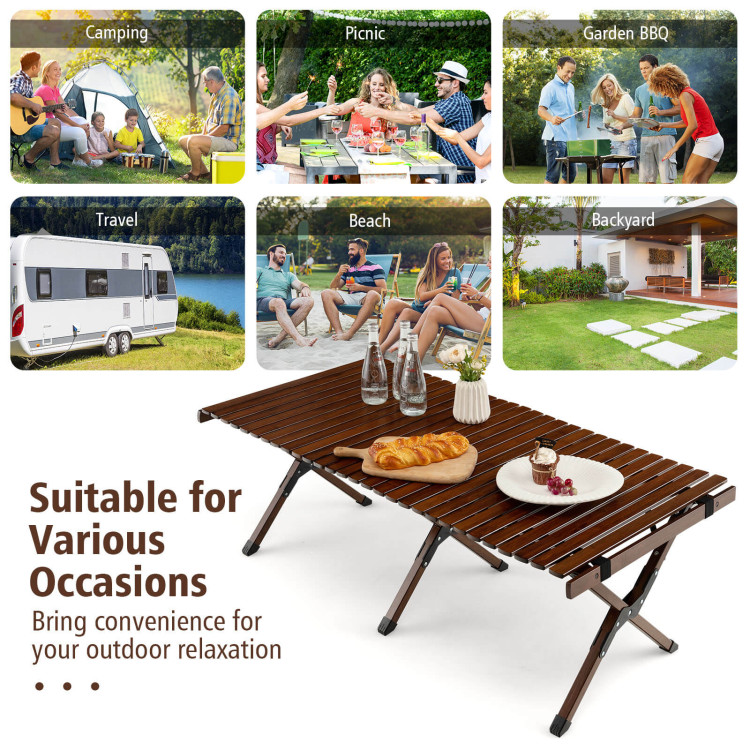 Portable Picnic Table with Carry Bag for Camping and BBQ-BrownCostway Gallery View 3 of 11