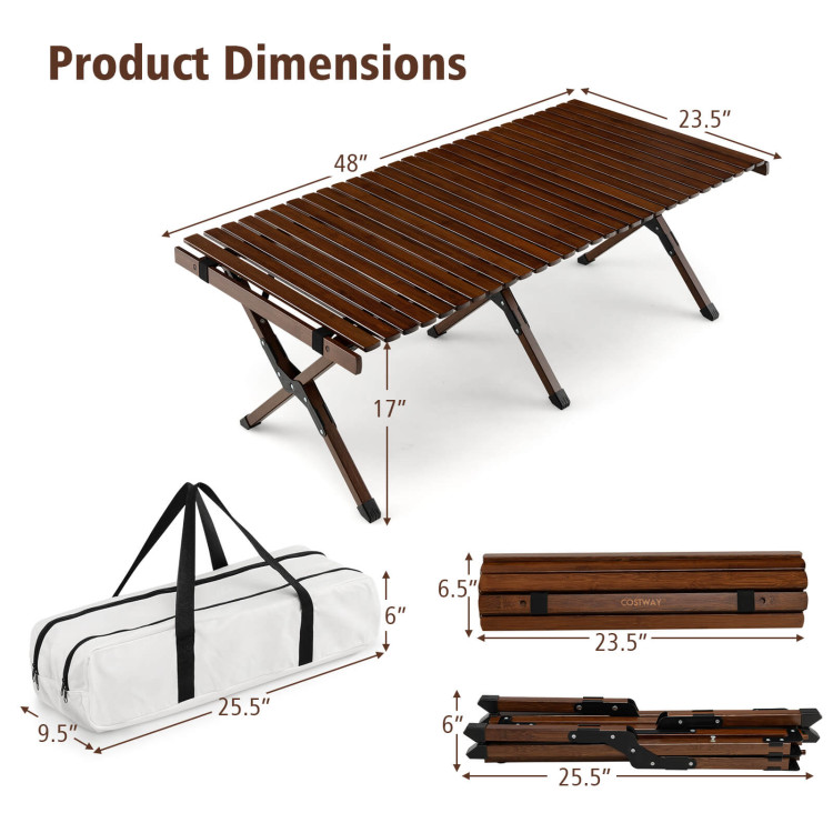 Portable Picnic Table with Carry Bag for Camping and BBQ-BrownCostway Gallery View 4 of 11